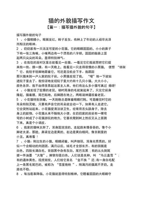 猫的外形特点简单介绍,描写猫的外形